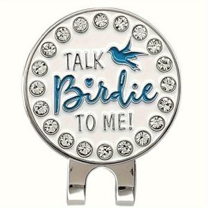 TEMU 마그네틱 모자 클립이 있는 'Talk Birdie to Me' 골프 볼 마커 - 블루 & 화이트 필기체 디자인, 반짝이는 액센트, 내구성 있는 철제, 남성, 여성, 골퍼, 아빠, 남자친구, 남편을 위한 완벽한 선물 - 생일, 은퇴, 아버지의 날 선물, 골프 액세서리, 골프 볼 마커, 마그네틱 클립 기능