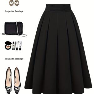 TEMU 플러스 사이즈 - 플러스 사이즈, 여성용 우아한 솔리드 플레어 맥시 스커트 - 러플 헴의 구조적인 A라인 플로어 레인지 포멀 & 데일리 드레스