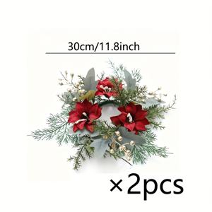TEMU 1개 또는 2개 인조 크리스마스 화환 촛대 - 빨간색 칼라 릴리, 소나무 잎 & 골든 베리 - 탁상, 벽, 문, 웨딩 장식 - 전기 불필요 - 내구성 좋은 플라스틱 장식 (크리스마스, 발렌타인데이, 어버이날)