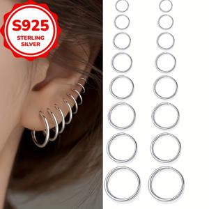 TEMU S925 은색 미니멀 스타일 귀걸이 1쌍 - 니치 인스 감성 부드러운 원형 뼈 스터드, 귀 피어싱용, 데일리 트렌디 주얼리, 우아한 디자인, 내구성 좋은 주얼리, 여성귀걸이, 귀고리, 실버귀걸이, 피어싱귀걸이, 링 귀걸이, 후프 귀걸이|피어싱