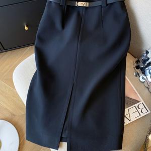 TEMU 여성용 우아한 오피스-파티 스커트 - 벨트 허리, H라인 실루엣, 업무, 공식 행사, 캐주얼 의상에 적합한 구조적인 미드 레인지 스커트 - 봄/가을 프로페셔널 복장, 직장복, 세련된 스타일, 부드러운 원단|오피스룩