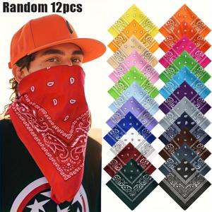 TEMU 12개 캐슈 플라워 페이즐리 소프트 폴리에스터 헤어밴드 & 페이스 마스크 - 12가지 색상 세트 (핑크, 블루, 그린, 옐로우, 오렌지, 레드, 퍼플, 블랙, 화이트, 브라운, 베이지, 그레이, 네이비) - 남녀공용, 스포츠, 댄스, 사이클링용
