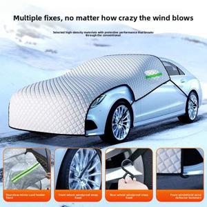 TEMU 1개 확장형 자동차 앞유리 커버 - 두꺼운 겨울 눈 & 빙하 보호, UV 저항, 대부분의 차량에 적합한 전천후, 다중 기후 사용, 강화된 디자인, 내구성 좋은 폴리에스터, 차량 눈 커버, 강화된 눈 커버, 자동차 눈 커버