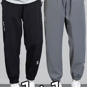 TEMU 1+1 남성 여름 얇은 통기성 쿨링 스판 트레이닝 조거 팬츠 캐주얼 패션 오버핏 편안한 9부 밴딩 스포츠 바지 RENJU 인어미남