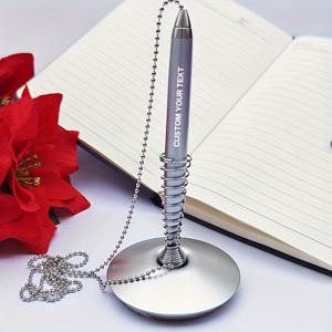 TEMU 데스크탑에 고정된 금속 원형 볼펜 1세트, 스프링 펜 홀더, 무료 조각, 개인 맞춤 제작, 레이저 조각, 결혼식, 신부 졸업식, 사무실 손님 서명 테이블, 은행 호텔 카운터 서명 펜에 적합