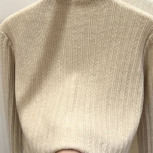 TEMU 우아한 폴리에스터 니트 풀오버, 여성용, 단색 하이넥 스웨터, 상추 트림 디테일, 가을/겨울용