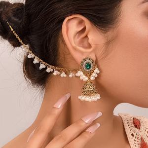 TEMU 반짝이는 라인스톤과 진주가 장식된 우아한 빈티지 스타일의 귀걸이 - 18K 골드 플레이트, 파티, 생일, 정장 행사에 완벽한 귀걸이, 정장 행사 귀걸이|빈티지 디자인|18K 골드 플레이트 귀걸이