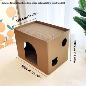 TEMU 1pc 종이 상자 고양이 둥지, 고양이 긁는 보드 고양이 둥지, 고양이 집, 모든 계절 범용 폐쇄 고양이 집, 내구성, 털이 안 빠지며 긁힘 방지, 자연을 해방하고 소파를 보호, 가구를 보호