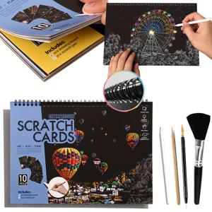 TEMU 블루 시티 스크래치북 10개 세트, 수제 스크래치 아트워크, 스케치 도시 시리즈 북, 4가지 도구 공예 세트, 여행 애호가를 위한 스크래치 종이, 창의적인 생일 선물