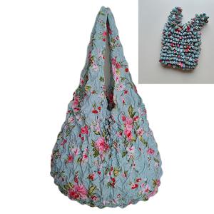 TEMU 여성용 매직 리트랙터블 플리츠 꽃무늬 쇼핑백 - 가벼운 나일론 재질의 탄력 있는 토트백, 여행 및 일상 사용에 적합한 컴팩트 접이식 디자인, 튼튼한 메탈 링 포함, 내구성 있는 어깨끈, 선물용 재사용 가능한 백 (보라색/녹색/검정)