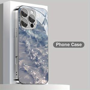 TEMU 투명한 바다 물 패턴 전기 도금 유리 폰 케이스, 렌즈 보호 기능이 있는, Iphone 16 Pro Max/15 Pro/14 Plus/13/12/11 Pro Max에 적합한 스타일리시한 디자인과 프리미엄한 느낌을 제공합니다.