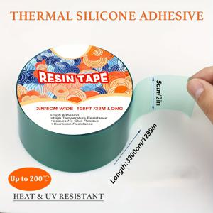 TEMU 고온 내성 에폭시 레진 UV 테이프 | 고열 방지 접착 릴리스 테이프, 쉽게 벗겨지는 접착제 (5cm x 33미터, 그린) - 리버 테이블, 보석 제작 및 공예용 전문가와 애호가를 위한 제품