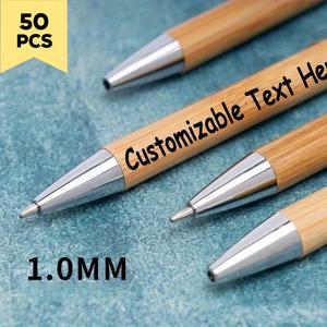 TEMU 50개 맞춤형 대나무 펜, 기업 브랜딩 및 결혼 선물에 이상적 - 개인화된 기념일/생일 선물, 문구 애호가용, 프로모션 아이템