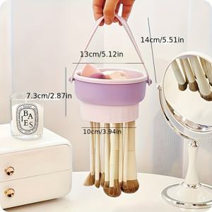 TEMU 빠른 건조 실리콘 브러시 청소 키트 - 위생, 스폰지 패드가 있는 쉬운 청소용 홀더, 메이크업 브러시, 욕실 및 거실 사용에 적합, 현대적인 미학 | 내구성 있는 플라스틱 스탠드, 11개 축제에 적합한 완벽한 선물 선택