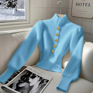 TEMU 슬림핏 칼라 스웨터 자켓 - 우아한 겨울 버튼 프론트 코트, 가을/겨울용 카디건, 손세탁 가능한 솔리드 컬러 스웨터 (아니요)