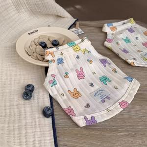 TEMU 1개 귀여운 토끼 프린트 민소매 강아지 & 고양이 조끼 - 가벼운 통기성 펫 옷, 파스텔 컬러의 부드러운 베이지와 블루 & 핑크 버니, 소형견 (, 포메라니안, 시츄)용 쉬운 슬립온 실내/야외 여름 봄 가을 의류