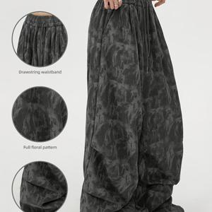 TEMU 여성용 스타일리시 블랙 플로랄 프린트 와이드 레그 팬츠 - 하이웨이스트, 끈 조절 허리띠, 전체 꽃무늬, 가을/겨울에 완벽, 캐주얼부터 포멀웨어까지, 캐주얼 웨어 팬츠 | 플로럴 프린트 팬츠 | 끈 조절 허리띠 팬츠, 레이디 와이드 레그 트라우저, 여성용 와이드 레그 트라우저, 여성용 바지/바지
