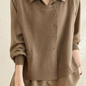 TEMU 여성 카라넥 캐주얼 니트 레이어드 셔츠 블라우스 H671