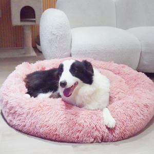 TEMU 긴 플러시 개 침대, 대형 애완 동물 라운드 침대, Ped 진정 수면 둥지, 애완 동물 침대 소파 쿠션 크리스마스 선물