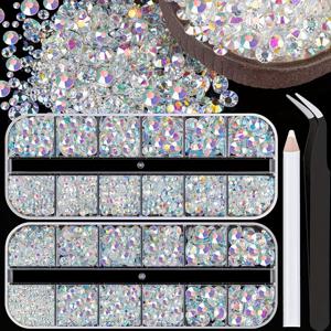 TEMU 3500개 레진 스톤 키트, 2/3/4/5/6mm 플랫백 젤리 스톤, 투명 AB 비핫픽 합성 보석 DIY 머그컵 병 텀블러 의류 메이크업 네일 매니큐어용|텀블러