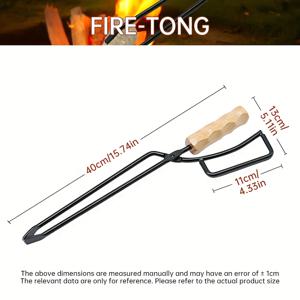 TEMU 스테인리스 스틸 숯 집게, 나무 손잡이, 내열성 금속 화덕 구이 집게, BBQ, 벽난로, 캠핑, 피크닉용 가죽 케이스 포함|캠핑선풍기