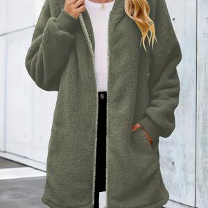 TEMU 플러스 사이즈 - 플러스 사이즈 - 여성용 포근한 플리스 안감 후드 지퍼업 가디건 - 오버사이즈 긴팔 오픈 프론트 스웨터 포켓 포함, 단색 캐주얼 겨울 아우터웨어, 가을 & 겨울용, 편안한 가을 착용 | 릴랙스 핏 카디건 | 부드러운 질감, 여성용 겨울 코트, 추위를 위한 루아나, 아름다운 가방 여성용, 커비 여성용 코트