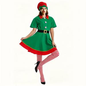 TEMU 4pcs 여성 크리스마스 엘프 코스튬 세트 (드레스, 모자 & 양말 포함) - 푸프 소매의 녹색 & 빨간색 엘프 의상, 빨간색 & 레깅스, 크리스마스 코스튬, 파티 복장, 장난기 넘치는 디자인, 튼튼한 원단, 코스프레 애호가