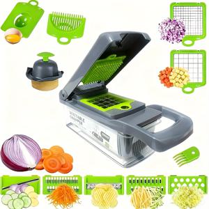 TEMU 16-in-1 전문가용 수동 채소 다지기, 양파용 플라스틱 주방 슬라이서, 식당용 내구성 있는 식품 다지기, 전원 공급 필요 없음