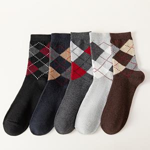 TEMU 남성용 보온 겨울 타이츠 5팩 - 헤비듀티 체크 아가일 드레스 양말 (갈색/베이지/검정/회색/흰색) - 두꺼운 중목 오피스 & 캐주얼 착용, 세탁기 사용 가능한 코듀로이 느낌 패턴 (노쇼 양말)