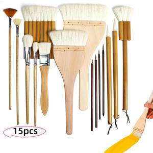 TEMU 15pcs 도자기 글레이스 브러시 세트, 세라믹 페인팅 펜, 울 브러시, 소프트 브러시, 나무 세라믹 브러시, 울 바마 브러시, 아크릴 워터 컬러 페인팅|아크릴물감