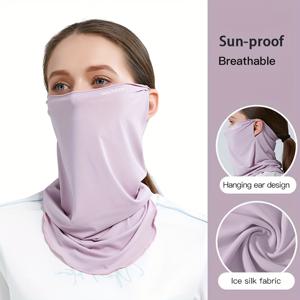 TEMU 1pc GOLOVEJOY 태양 보호 목 가이터, 아이스 실키 쿨링 이어 루프 얼굴 마스크 남성 및 여성용, 통기성 소재, 올 시즌 스포츠 헤어웨어, 블랙, 올 시즌 얼굴 커버 | 스포티 디자인 | 통기성 소재, 사이클링 액세서리