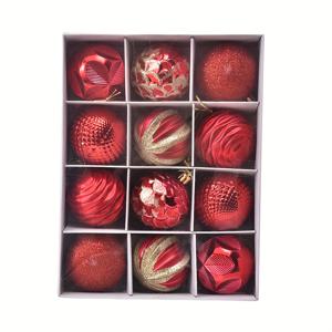 TEMU 12pcs 글램 스타일 크리스마스 장식 세트 - 6cm 레드와 골든 라운드 행잉 장식, 플라스틱, 배터리 필요 없음, 박스 포함으로 쉽게 설정할 수 있는 크리스마스 장식 장식