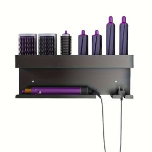 TEMU 1개 무드릴 접착식 벽걸이 컬링 아이언 홀더 - 헤어 드라이어, 컬링 아이언, 메이크업 브러시 및 병용 공간 절약형 정리대 - 내구성 있는 플라스틱 디자인, 모던 스타일, 쉬운 설치, 세련된 메탈릭 마감