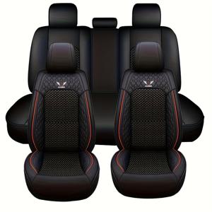 TEMU 5인용 범용 자동차 시트 쿠션, 반폐쇄형 차량 시트 커버, 고품질 PUPU PU 가죽 시트 보호대, 사계절 호환 소형차 매트, 5인승 모델 호환 전체 차량 보호 커버, SUV 패드, 신형 모델 차량 시트 커버, 통기성 아이스 슬리키 섬유 원단 올시즌 시트 패드 세트, 열 분산 및 환풍 기능 차량 매트