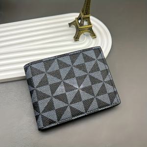 TEMU 우아한 기하학 패턴 남성용 인조 가죽 지갑 - 컴팩트 지퍼 카드 홀더, 다중 카드 슬롯, 현금 및 카드에 이상적, 내구성 있는 이중 접이형 디자인, 아버지의 날 또는 기념일 선물에 적합, 현금 보관| 우아한 지갑 디자인| 내구성 있는 지갑