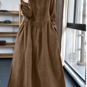 TEMU 2025 신상 여성용 가을 겨울 롱 드레스, 레트로 중국풍 우아한 긴소매 맥시 원피스|가을원피스