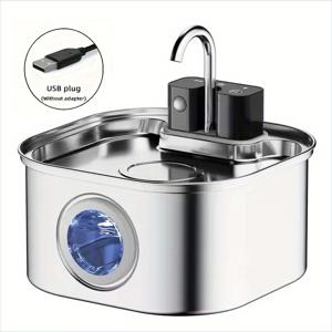 TEMU 자동 무선 고양이 물 분수대 - 스테인리스 스틸 펫 드링킹 폰테인, USB/배터리 구동 (18650 리튬 배터리), 대용량 3.2L/108oz, 누출 방지 설계, 필터 불필요, 실내 고양이용 - 반려인을 위한 이상적인 선물, 내구성 있는 급수기