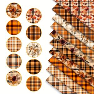 TEMU 10개 가을 체크무늬 꽃무늬, 10종 디자인 스타일 8번째 패브릭 번들, 폴리에스터 패치워크, 패치워크용, DIY 공예 프로젝트, DIY 지갑 만들기, 선물 주기, DIY 인형 옷, 가방 제작, 베개 쿠션, 120g/m², 9.45*19.7인치
