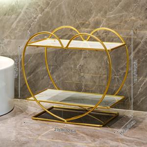 TEMU 1pc DONGZHANGGUI 럭셔리 골든 하트 모양 욕실 정리함 - 화장품, 칫솔, 화장품 등용품을 위한 3단 카운터탑 스토리지 랙 - 내구성 있는 플라스틱 및 철, 쉬운 조립, 포함된 금속 튜브 없음, 욕실 정리함 및 스토리지, 세련된 욕실 액세서리, 현대적인 미적 감각, 우아한 디자인, 고품질의 건축, 디자인, 세련된 집주인