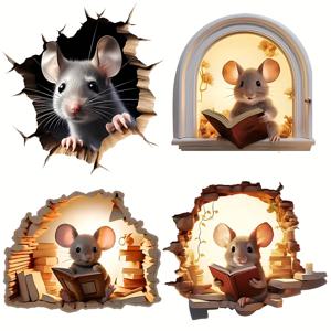 TEMU 4pcs 세트 - 홈 데코 마우스 홀 코너 벽 스티커, 3D 귀여운 동물 스티커, 실내외 거실/방 장식용 플랫 벽 스티커, 독서 마우스 홀 스티커, 벽 장식용 벽 스티커