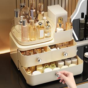 TEMU W WNNIDEO 3단 대용량 메이크업 정리함 - 휴대용 화장품 보관함, 내구성 있는 플라스틱 컴팩트 디자인 (화장대, 욕실 & 책상용) - 립스틱, , 브러쉬 수납, 튼튼한 구조, 매끄러운 마감, 금속 손잡이