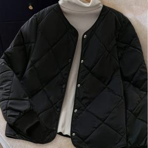 TEMU 여성용 가벼운 캐주얼 블랙 퀄팅 자켓 - 패딩 숄더 슬리브 버튼업 코트, 기계 세탁 가능 레귤러 핏|여성의류