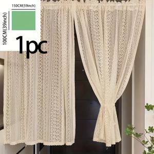 TEMU 1pc 일본 영감을 받은 빈 공간이 있는 줄무늬 투명 커튼, 바구니 포켓 - 스타일, 반투명, 폴리에스터 원단, 거실과 침실 장식에 완벽, 거실 커튼