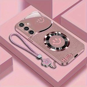 TEMU 스타일리시한 미소 디자인 레인드 메탈 페인트 강화 유리 폰 케이스, 삼성 갤럭시 A53/A54/노트 10/노트 20/노트 8/노트 9/S20/S21/S22/S23/S24/A06/S25/플러스 울트라 FE에 적합, 간단, 매력적, 저렴, 귀여움.