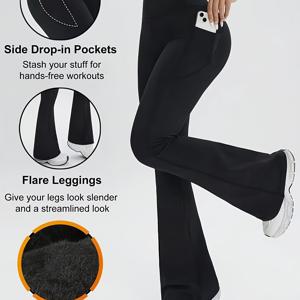 TEMU 가을 겨울용 플리스 안감 요가 레깅스, 체조·야외 운동에 적합한 포켓형 블랙, 여성 요가 의류, 워크아웃 레깅스, 헬스장 레깅스, 액티브웨어, 고무줄식 하이웨이스트 내구성 있는 소프트 플리스 라이닝 애슬레틱 레깅스|헬스복