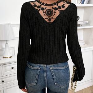 TEMU 여성 패션 레이스업 백 V넥 긴팔 티셔츠