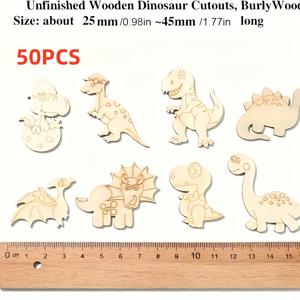 TEMU 혼합 50개, 목재 공룡 종이 컷팅 세트 - 다기능 DIY 수공예, 홈 데코용 미완성 나무
