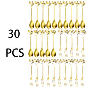 TEMU 30개 미니 잎 티 스푼 & 디저트 포크 세트, 창의적인 스테인리스 체리 블라썸 스푼과 포크, 우아하고 실용적인 주방 도구 - 애플릿, 샐러드, 케이크, 과일, 차, 에스프레소용 커피 스쿱 및 케이크 프루트 포크 액세서리 - 뷔페 레이아웃을 완벽하게 꾸며보세요