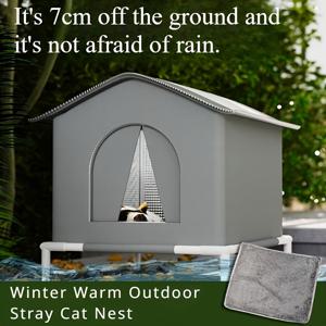 TEMU 4계절용 아웃도어 캣하우스 프레임 포함 - 방수 옥스포드 원단, 따뜻한 매트 & 물통, 실내/야외 사용 가능한 넓은 밀폐형 텐트, 모든 계절에 적합한 날씨 저항 디자인, 애완동물 쉼터, 휴대가 편리한 펫 쉘터