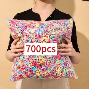 TEMU 700개 대량 캔디 컬러 미니 헤어 타이 - 파스텔 & 생동감 넘치는 색상, 귀여운 스타일 소형 탄성 머리끈, 개학 준비물, 생일파티 선물, 일상 헤어스타일용 (소프트 파스텔 , 네온, 멀티컬러)